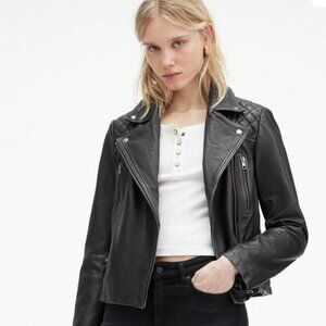 All Saints Cargo Distressed Leather Biker Jacket in 00
